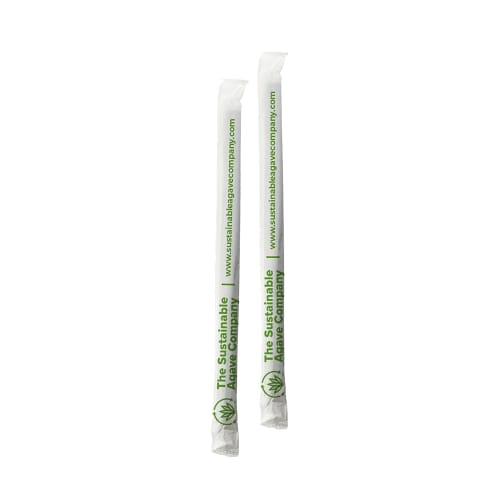 Sostenible Agave Co. Fibra de Agave Biodegradable en Pajitas para Beber con Envoltura de Marca, Regular, 5 pulgadas